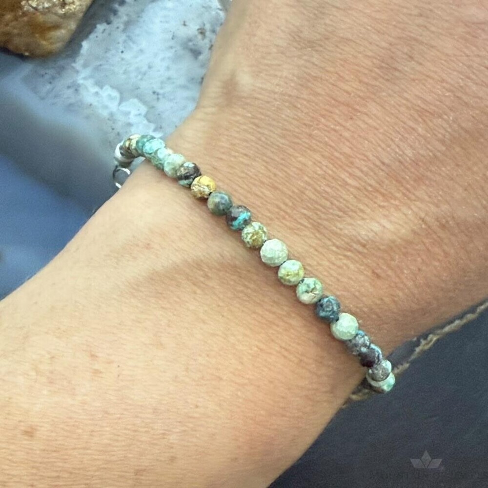 Sterling Silver 4mm Faceted Hubei Turquoise Beads 7.25" Bracelet For Women